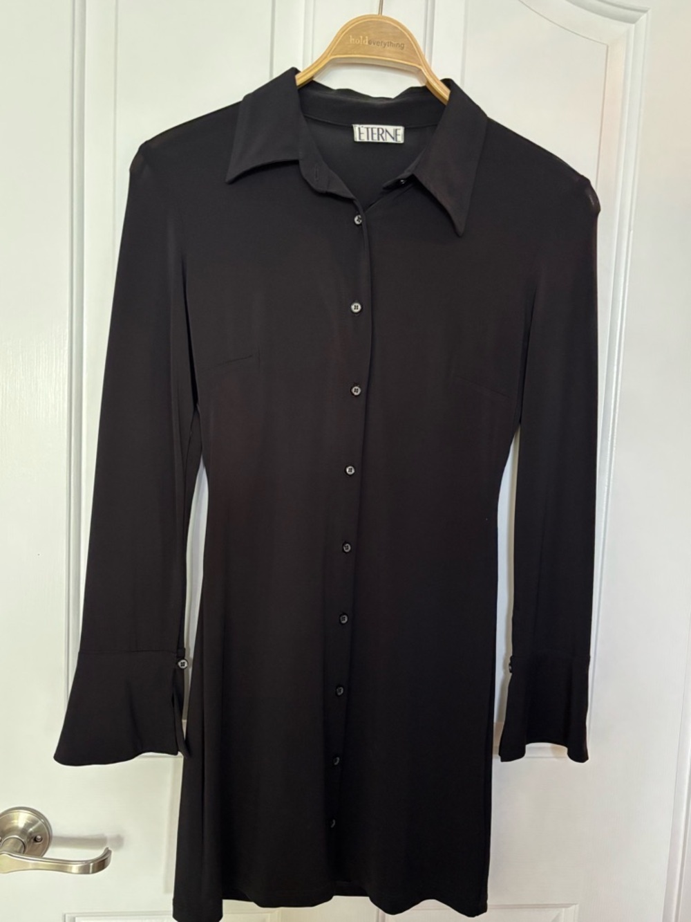 EUC Eterne Black Classic Button-Front Shirt Mini Dress size XL